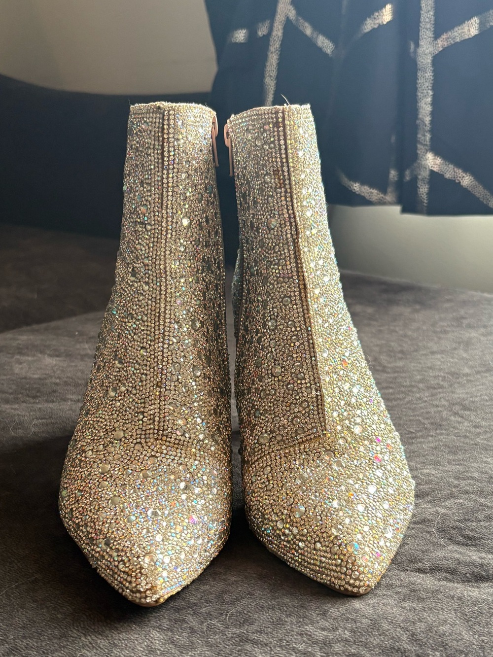 Betsey Johnson Gold Crystal-Embellished Pointed Ankle Booties